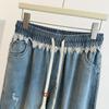 High Waist Plus Size Ripped Lace Patchwork Denim Harem Pants
