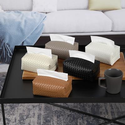 Yousheng PU Leather Tissue Box, with Smooth Paper Outlet Opening, Soft Rounded Weaving Surface Tissue Holder for Home