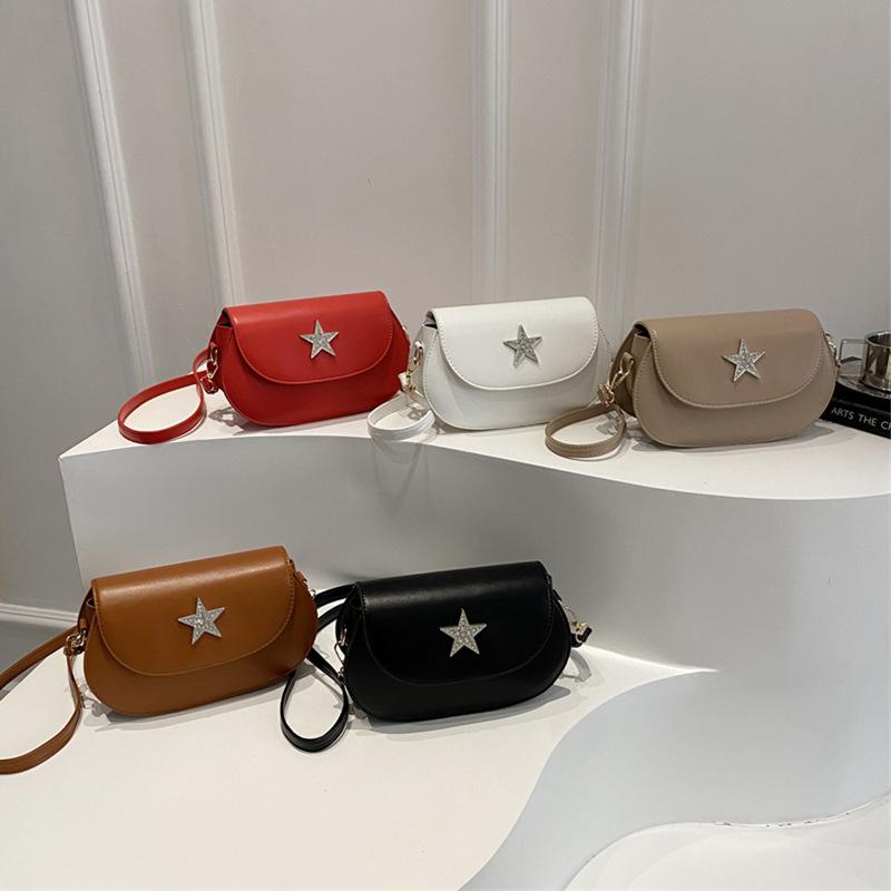 2025 New Temperament Fashion Design Single Shoulder Crossbody Foreign Style Solid Color Four-pointed Star Portable Texture Crossbody Bag Female