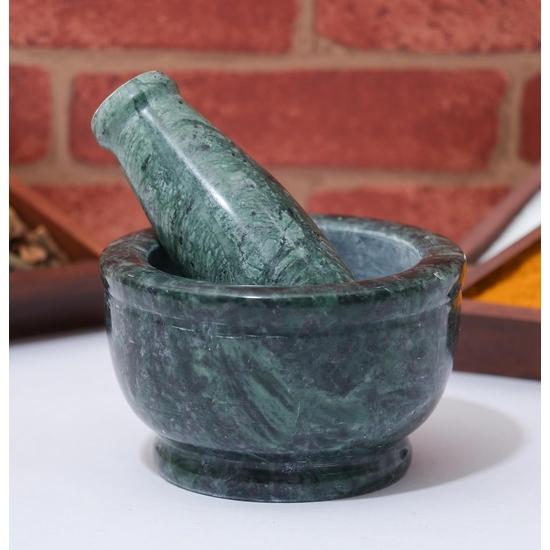 Crocon Green Marble Mortar and Pestle Set – 4 Inch Hand Grinder for Spices, Silbatta, and Kitchen Accessories Items for Home