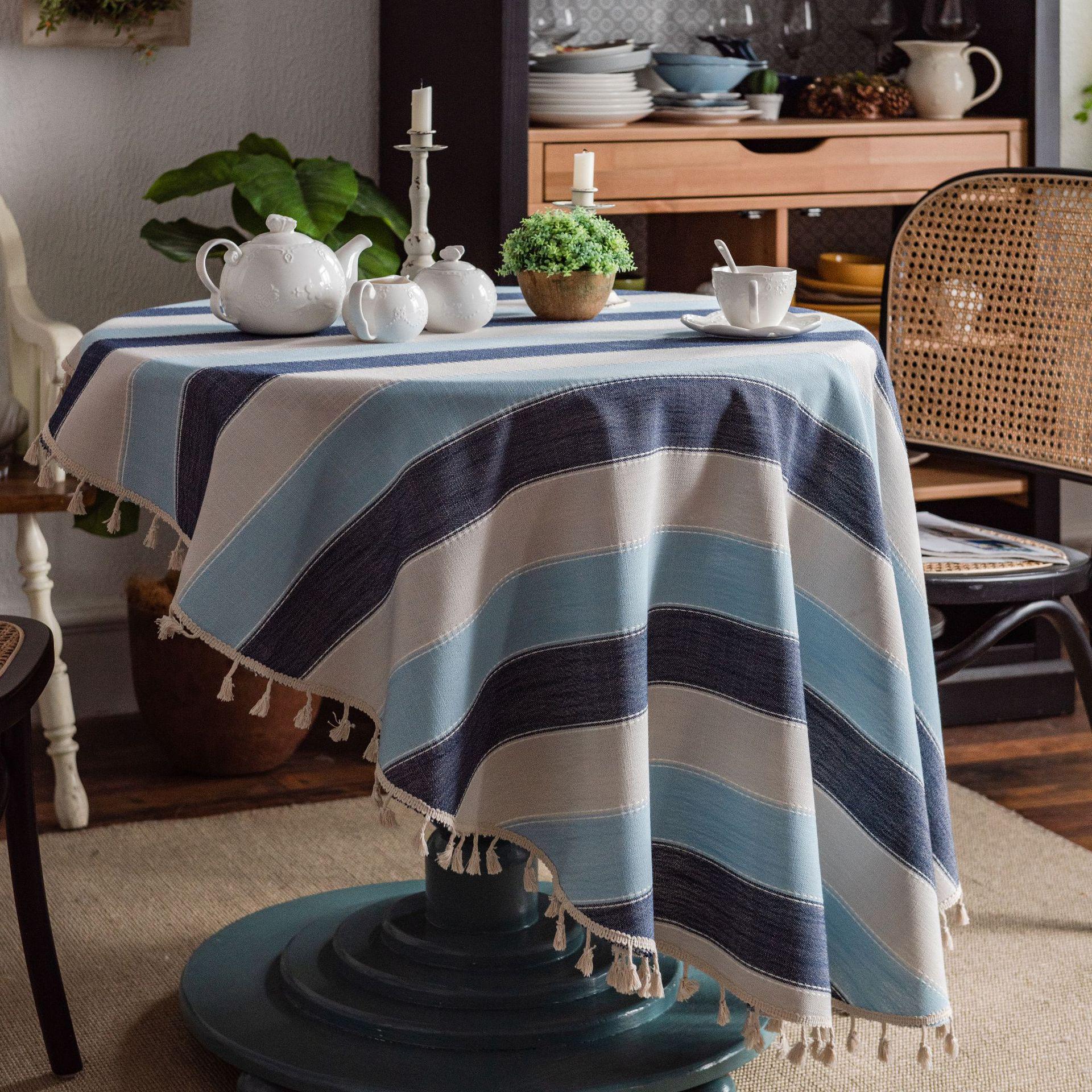 Японская хлопково-льняная скатерть - Свежая, художественная, варианты круглой и прямоугольной формы Round 150