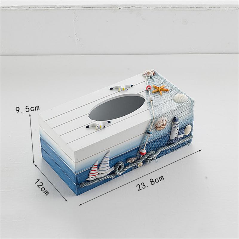 Storage Box 24cm Decorative Creative Wooden Marine Restaurant Storage Organizer Napkin Holder Wood Board Mediterranean-style