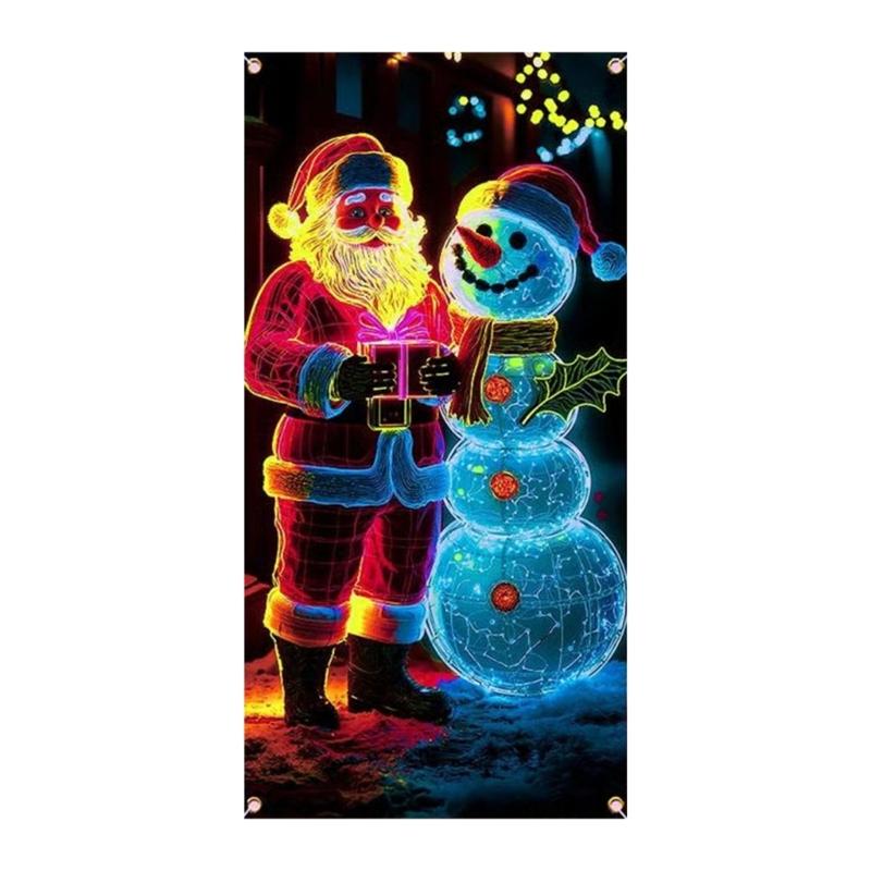 Glowing In Dark Christmas Door Curtain Fluorescent Fabric Decoration For Holiday Homes Party Window Display