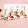 Wealth Horse Car Keyring Rhinestones-Encrusted 3D Zodiac Horse Design Key Chain Metal Charm Bags Keyring