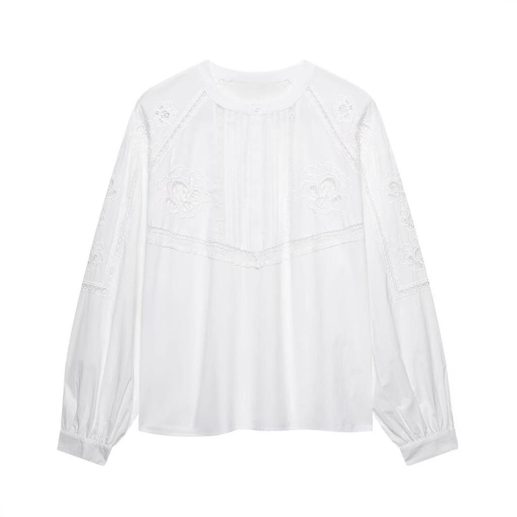 TAOP&ZA Women's Elegant Vertical Lace Embroidery Summer Shirt