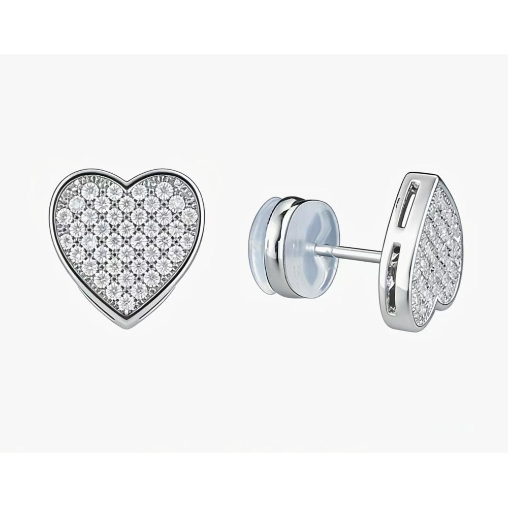 Heart Shaped Full Paved Moissanite Stud Earrings Copper Hip Hop Jewelry For Men Women 1mm белый
