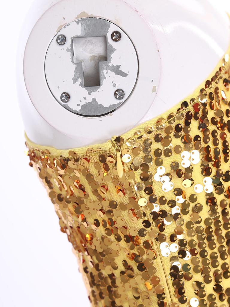 Vestido de Lentejuelas Brillantes para Niñas de un Hombro Manga Larga Largo por Encima de la Rodilla Vestido de Fiesta de Cumpleaños Concurso Boda