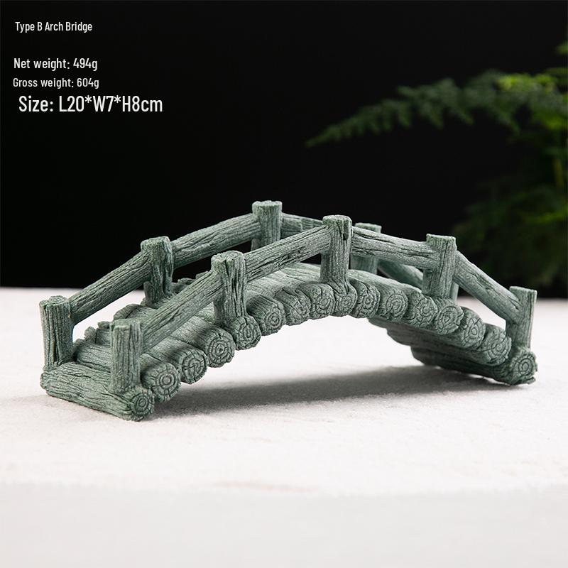 Pebble Bridge Small Boat Ornament: Miniature Water Bonsai Rockery Decoration for Floral Landscapes.