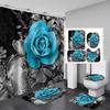 Blue Rose Flowers Waterproof Bathroom Shower Curtain Set Polyester Toilet Seat Cover Bath Nonslip Mat Rug Carpet Home Decor