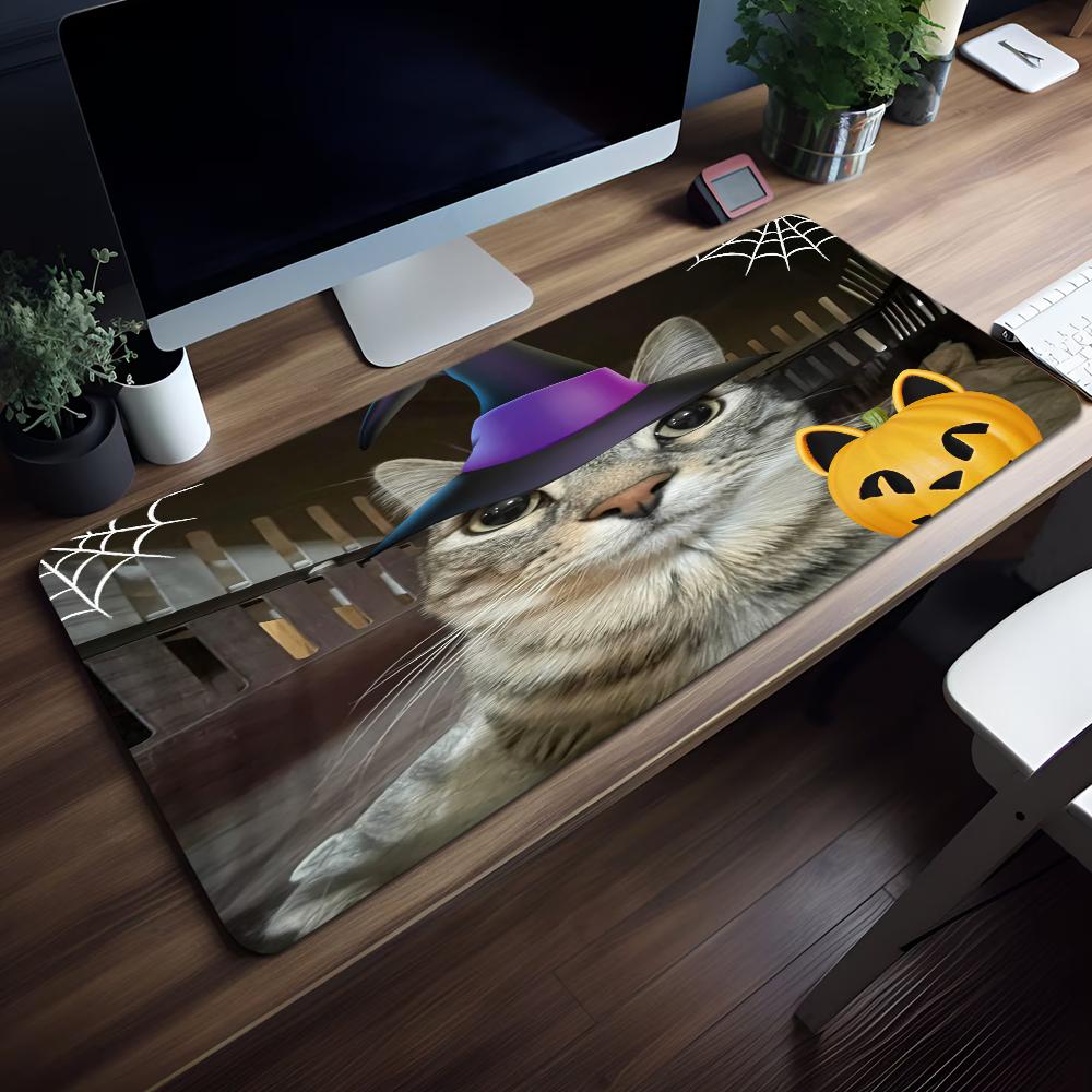 Gaming Mouse PadLarge Desk MatAntislip Rubber Base Stitched Edges Funny Cat Watermelon Art Print Extended Office Gamer Mat