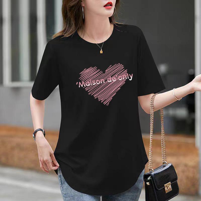 

Изогнутая свободная тонкая базовая рубашка из чистого хлопка, белая футболка средней длины с короткими рукавами для женщин, летняя, новая, замедляющая старение, ниша XXL