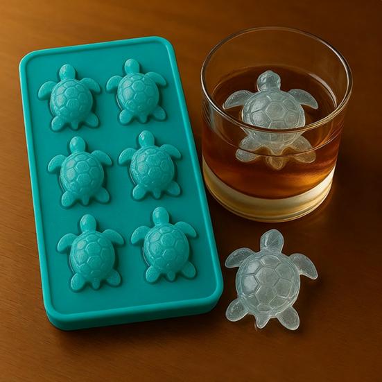 Food-Grade Silicone Ice Cube Mold 6 Grids Turtle Shape Easy Release Whiskey Ice Cube Tray Decorative Dessert Ice Mold