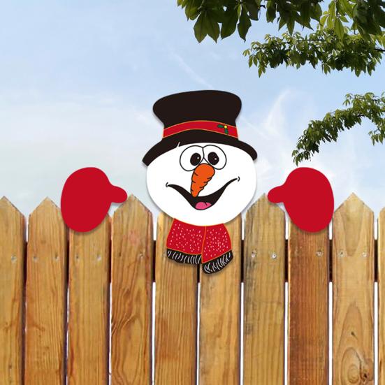 Christmas Fence Ornaments Wooden Peeking Santa Yard Decor Weatherproof Indoor Outdoor Decoration for Lawn Garden Fence