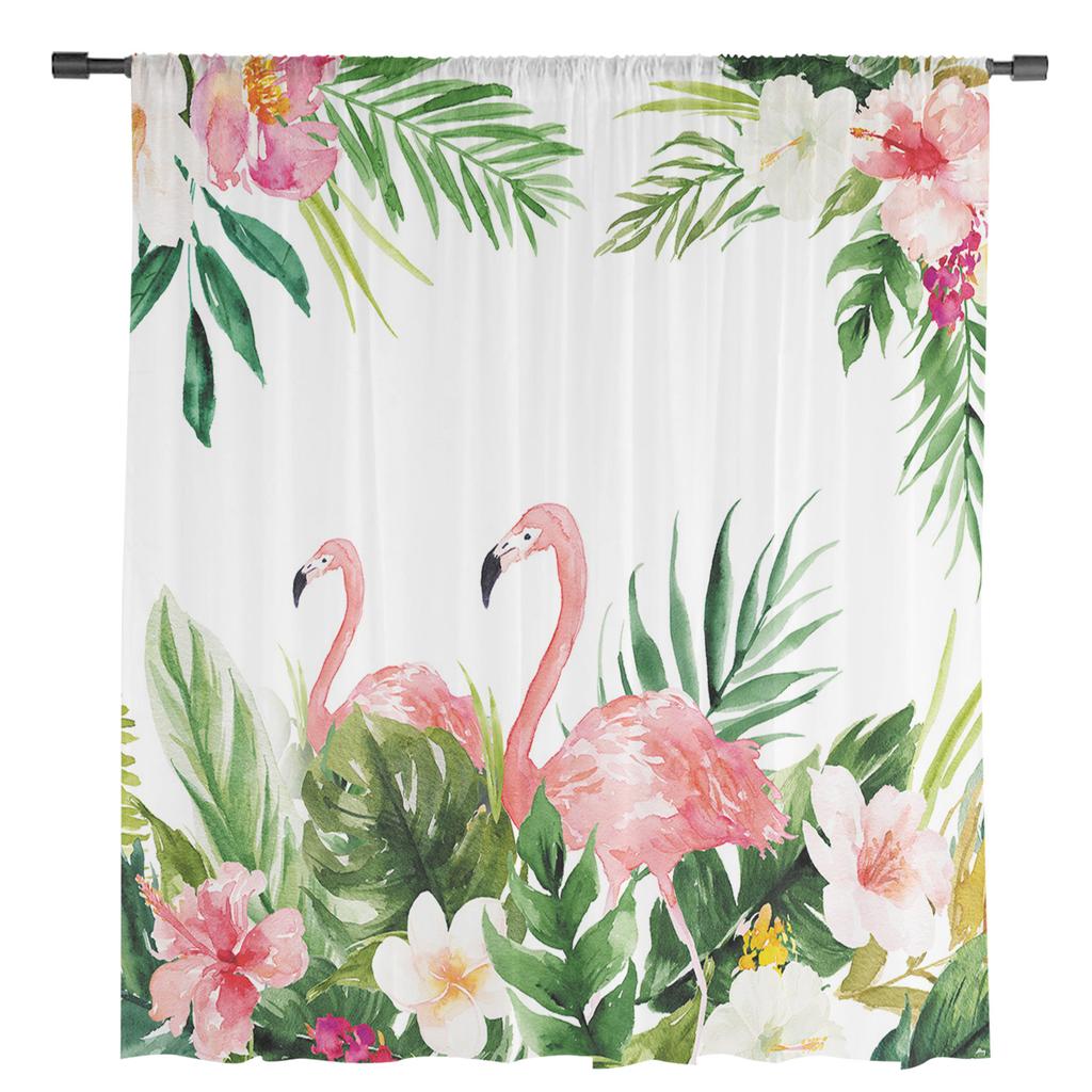 Flamingo Turtle Plant Flower Watercolor Modern Tulle Curtains For Living Room Bedroom Home Kitchen Window Sheer Curtains