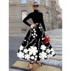 Casual Printed Midi Skirt for Women Black and White Floral Pattern A Line High Waist Summer Spring Fall Winter Fashion Skirt