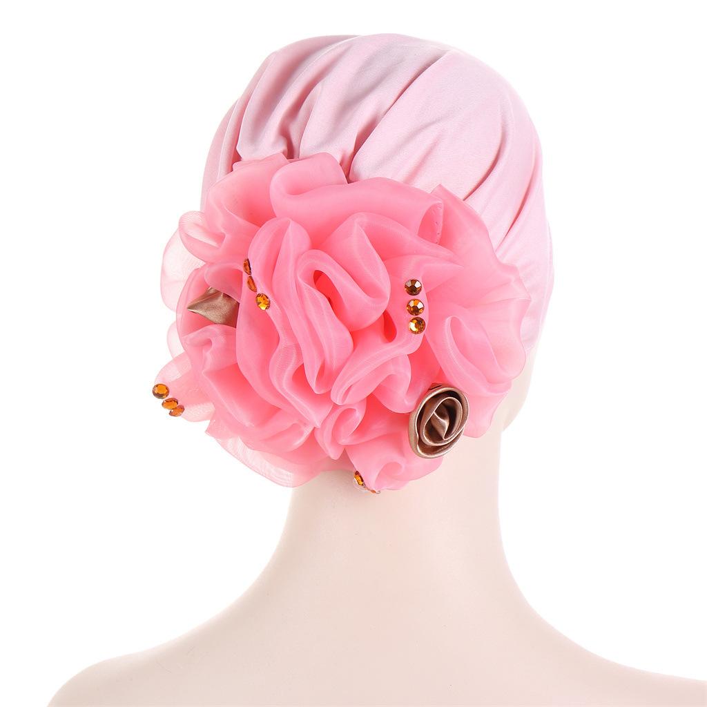 KepaHoo Satin Flower Turban Bonnet for Women Muslim Headwear Bandana Caps Islamic Headscarf Hair Bands Hat Indian Headwrap