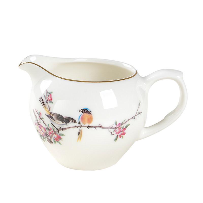 White Porcelain Tea Set: 270ml Pitcher, 190ml Fairness Cup, Milk Pitcher, and Blue & White Landscape Divider.