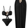 Hot Girl Style Bandeau Two Piece Bikini With Long Skirt Three Piece High Cut Swimsuit Elegant For Vacation