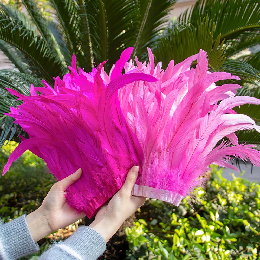 2Meters Colorful Rooster Tail Feathers Trim 25-30Cm /10-12Inches Pheasant Feather Fringe Ribbon For Carnival Plumes Decoration
