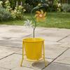 Yellow Iron Planter with Floral Metal Ornaments Indoor Outdoor Flower Stand
