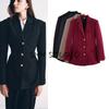 Women's Spring Clothing Commute Style Suit Collar Long Sleeves Single Breasted with Belt Houndstooth Silm Suit Outwear
