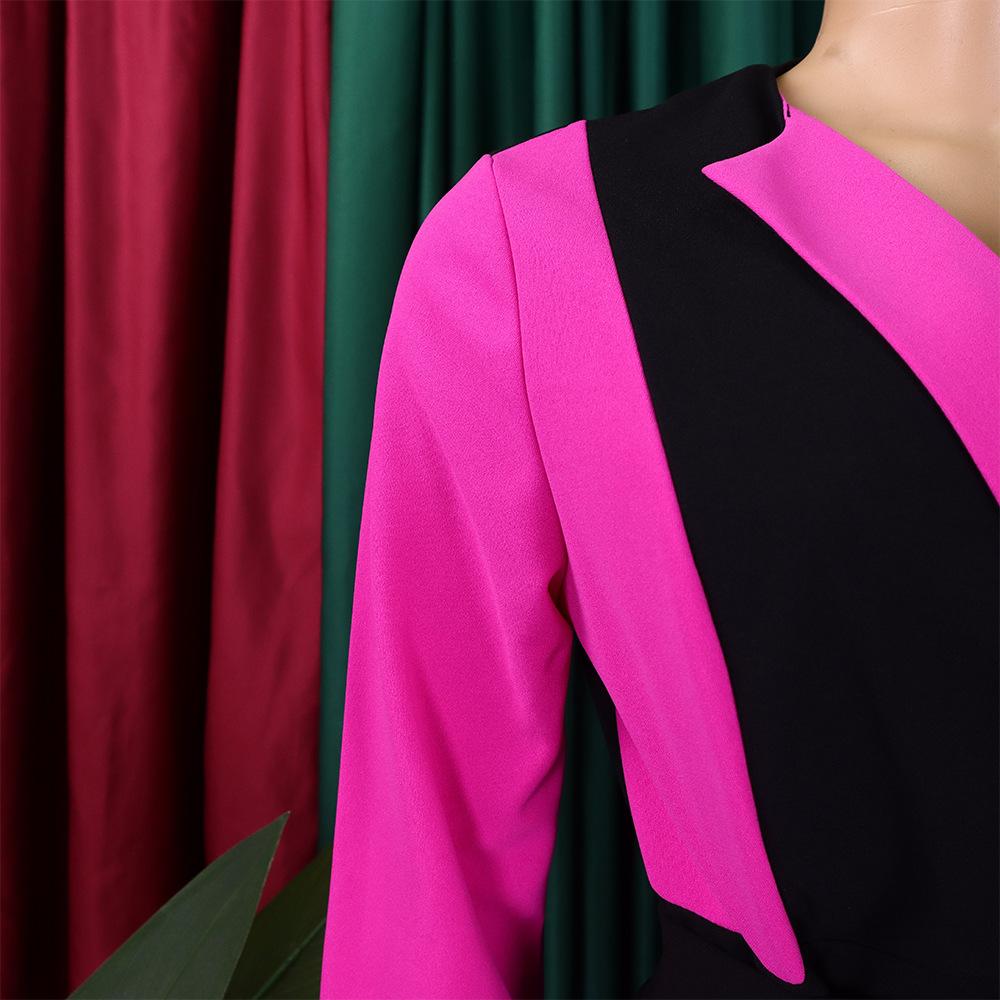 YYFS Dámská móda Jaro Podzim Barevný potisk s dlouhým rukávem POLO Neformální šaty s vysokým pasem