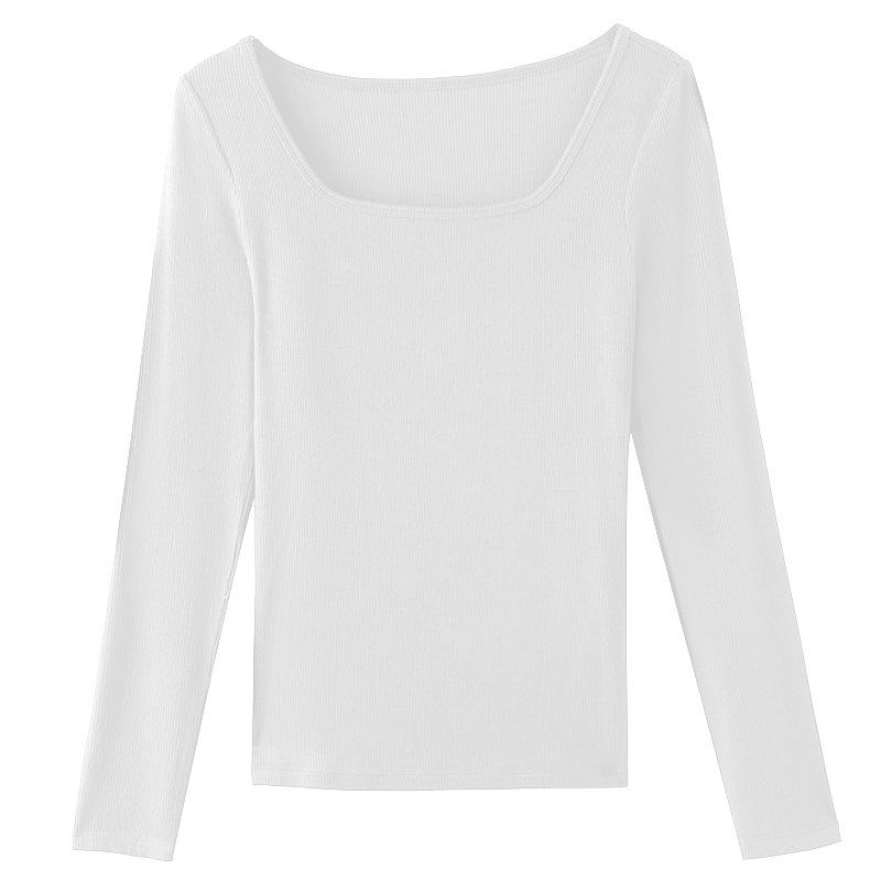 Podzimní dámské nové tričko s nízkým výstřihem, žebrované, přiléhavé, evropského a amerického střihu, s dlouhým rukávem