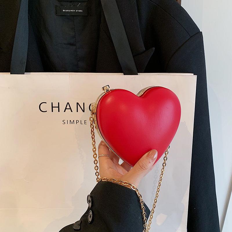 Women's Heart-Shaped Clip-On Mini Bag - 2024 Spring/Summer Chain Heart Bag with Girlish Charm