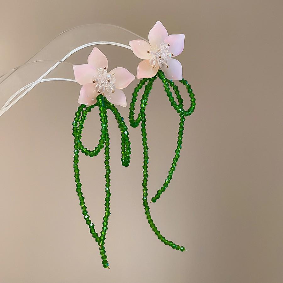 Silver Needle Chiffon Flower Tassel Earrings, Sweet Mori Style, Dopamine Trend, Versatile Women’s Earrings