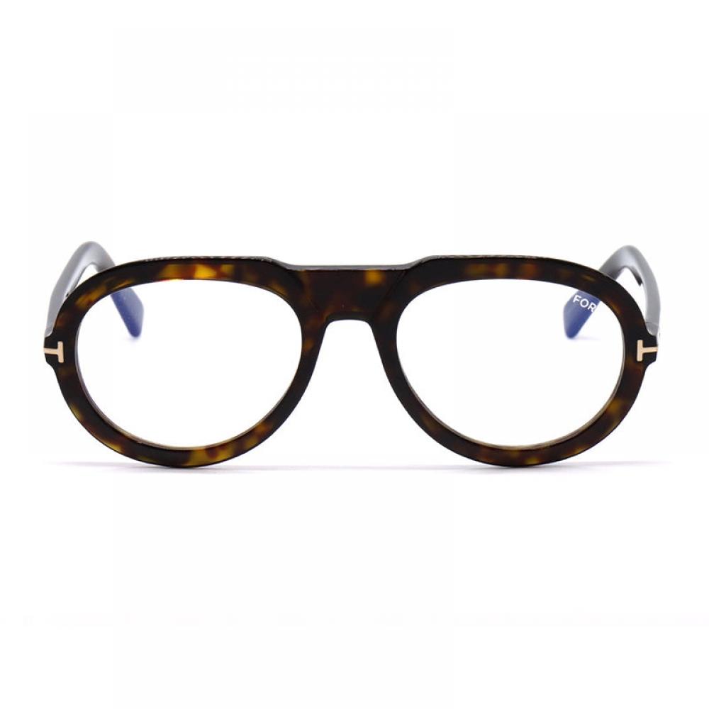 Tom Ford Eyeglasses Aviator Full Rim  Shiny Dark Havana Frame And Clear Demo Lenses Lens Ft5756 B052 Brown