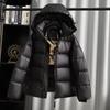 Gänsedaune neue Kapuzenmode dünn verdickt warm schwarz gold kurz Daunenjacke Damenmantel