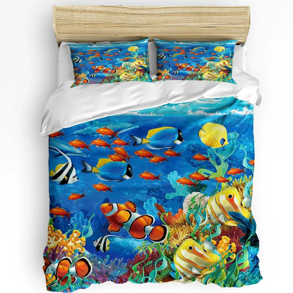 Blue Marine Coral Shells Starfish Duvet Cover With Pillow Case Custom 3pcs Bedding Set Quilt Cover Double Bed Home Textile