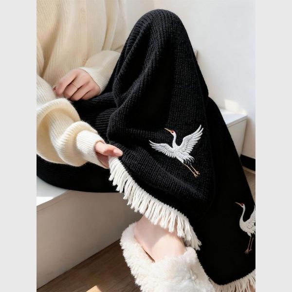 

Chinese Embroidery Tassel Wide-Leg Pants for Women - 2025 Autumn/Winter Collection, New Design Loose Straight-Leg Petite Pants Large чёрный