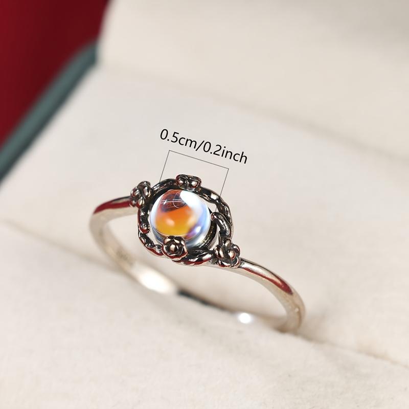 Vintage 925 Sterling Silver Round Moonstone Ring for Women Exquisite Engagement Ring Wedding Band 925 Jewelry