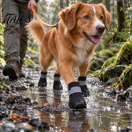 Winter Warm Boots for Outdoor Walking Waterproof Dog Shoes Small Medium and Large Dogs, Non-Slip Oxford Cloth Easy Wear Booties Muddy Paths