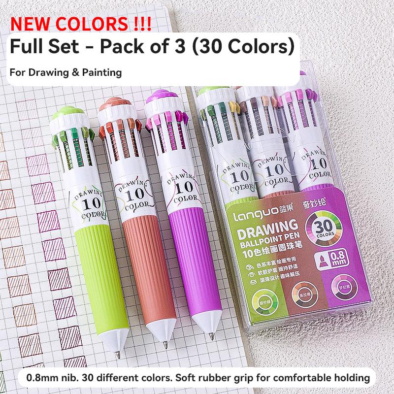 Languo 120/10 Colors Ballpoint Pen 0.8mm Soft Grip Press Multicolor Writing Pen for Art Drawing Marking Pen School Stationery
