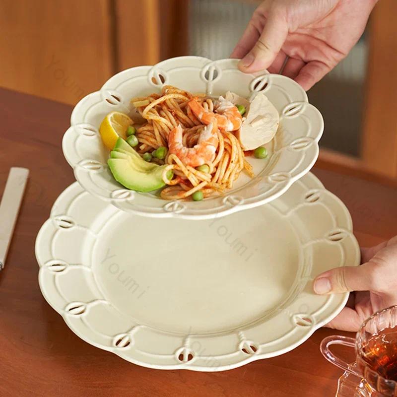 Kreativer Keramikteller in Uni-Farbe Luxus Restaurant Pasta Speiseteller Einzigartiger Ausgehöhlter Dessertteller Haushaltsgeschirr