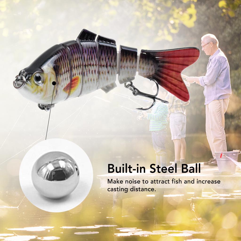5pcs Bass Fishing Lures 4 Inch 6 Segment Multi Jointed Swimbait Lifelike Sinking Bait Crankbait Lures with Storage Box