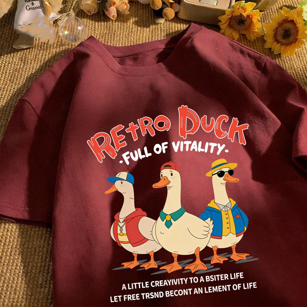 Retro Duck Full Of Vitality Unisexs T-Shirt Casual Fashion O-Neck Tee Summer Loose Basics Top Cotton Unisex Soft Vintage Clothing