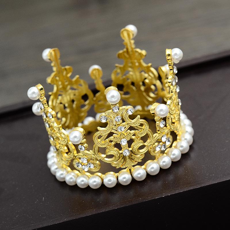 

European & American Children s Alloy Crown with Pearls for Weddings & Baking золотой