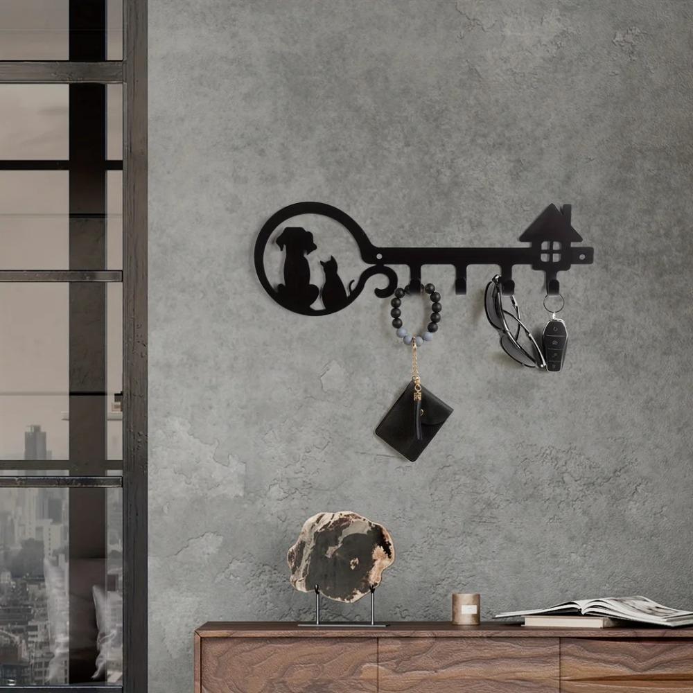 1pc Metal Wall Mounted Storage Rack Dog Cat House Design Key Holder, Wall Hanging Storage Key Holder Towel Rack,Coat Rack