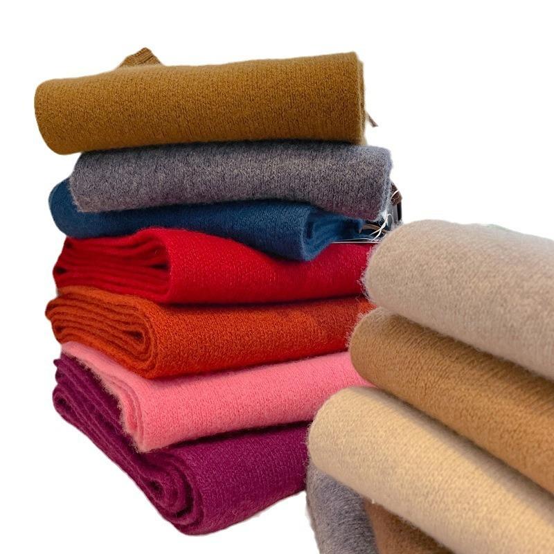 Pure wool scarf women's winter high-end solid color couple scarf men's new warm and versatile knitted scarf