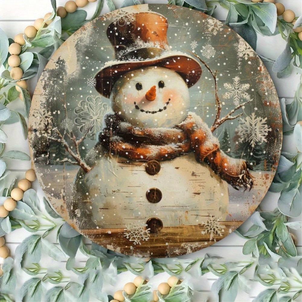 Snowman Tin Sign Vintage Metal Art 8x8 Inch Rustic Christmas Decor Indoor Outdoor Wall Decor for Home Cafe Garage