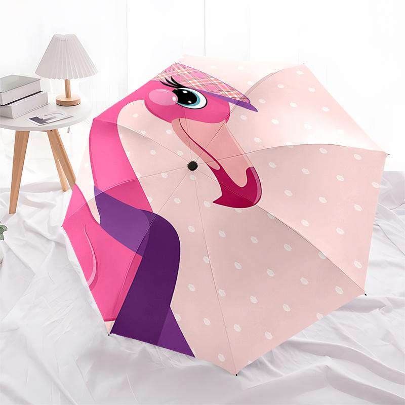 

Pink Flamingo Hat with Plaid Pattern Perfect for Auto Open Close Umbrella with 8 Bone Iron Frame, Foldable Design, Suitable for Fans, Travel
