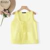 ZANZEA Canottiere Casual Estivi da Donna con Inserti in Pizzo, Scollo a U, Senza Maniche