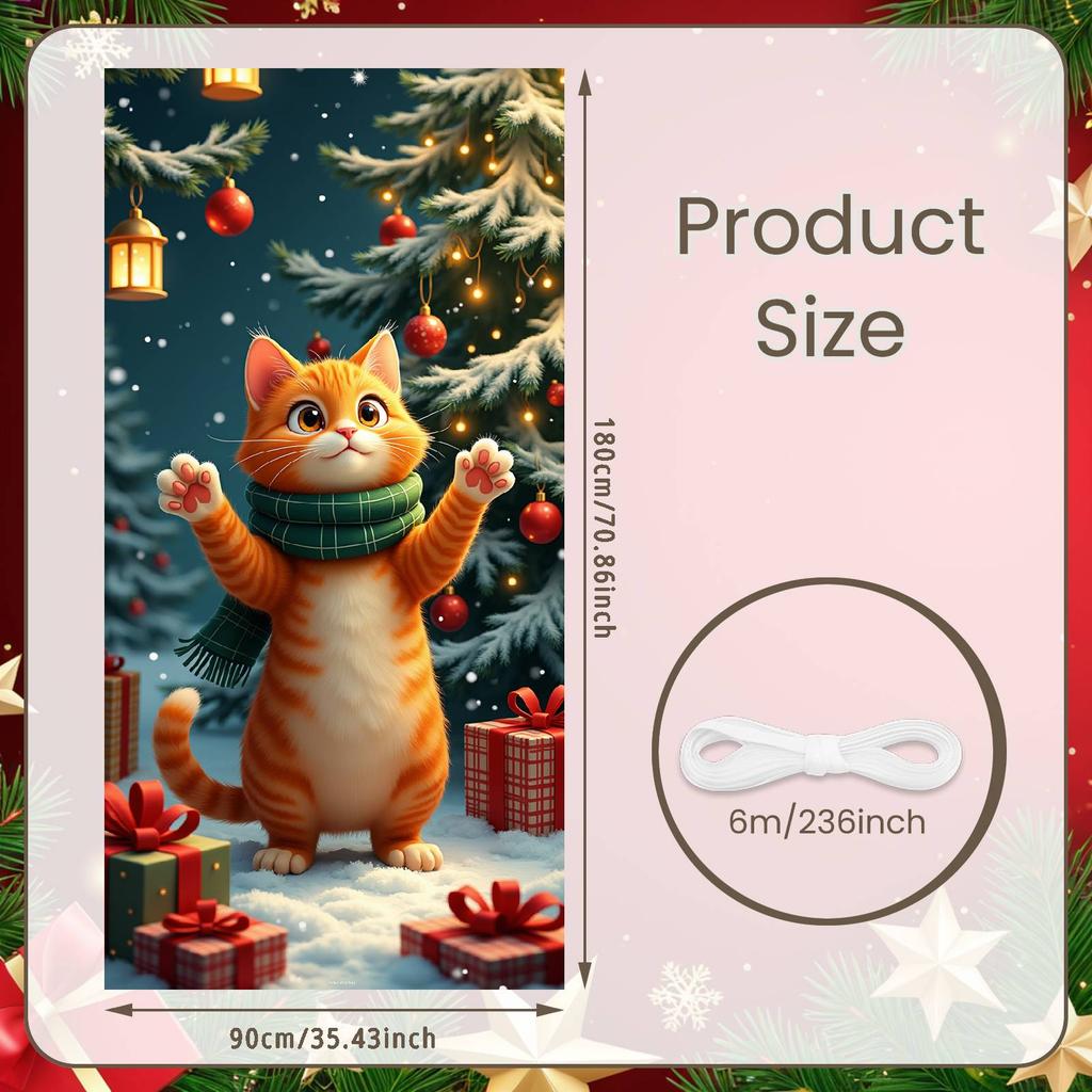 Cat Theme Christmas Banner Snowy Scene Wreath Kitten Christmas Party Decoration Backdrop Xmas New Year Party Photo Shoot Prop