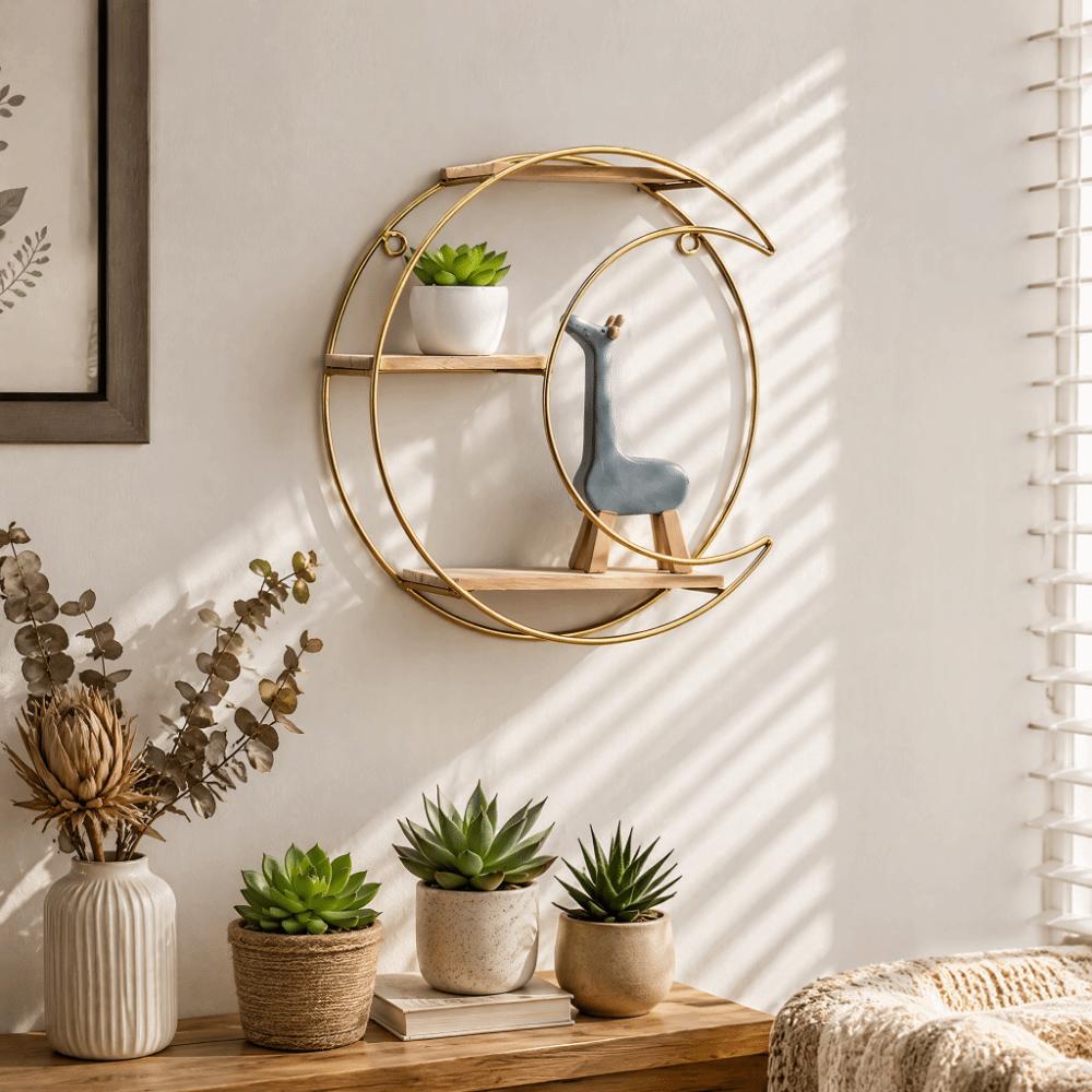11 In Wall Mounted Shelf Gold Metal Decorative Display Rack Living Room Display