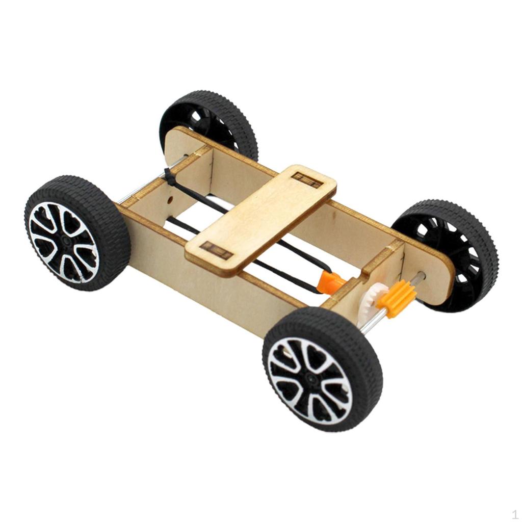 Wood DIY Car Model Kits ,Physics Science Rubber Band Assemble Teaching Learning Cognitive Toys