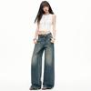 Trendy Vintage Cuffed Waist Relaxed Straight Wide Leg Comfy Denim Pants For Ladies Spring Summer Casual Pants Oversize Denim Trousers