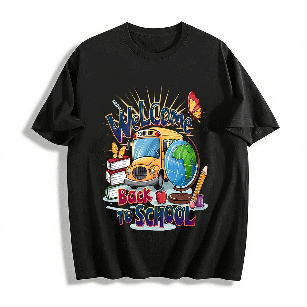 

Welcome Back To School Bus Globe Print Casual Top For Kids Adults Pure cotton T-shirt XXS